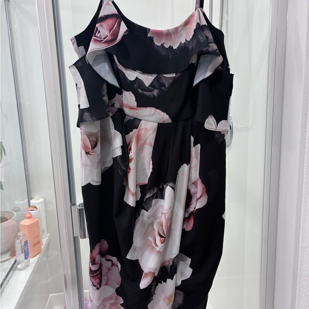 City Chic Black and Pink Floral tulip Dress